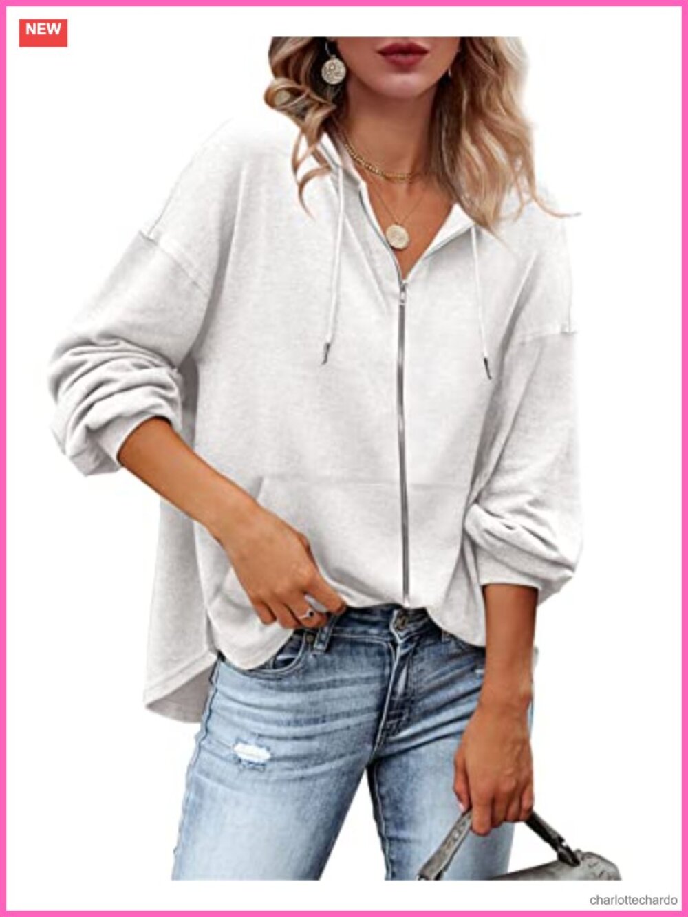 Women's Zip Up Hoodie Loose Fit Long Sleeve Sweatshirt with Pocket